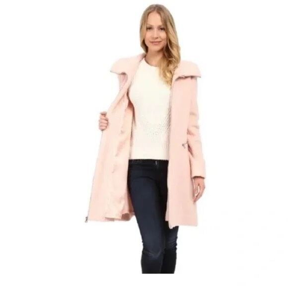 Jessica Simpson Tenth Anniversary Edition Wool Blend Zip Front Over Coat Pink XL - Picture 16 of 16